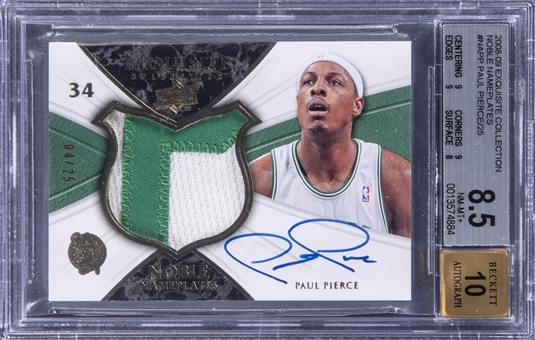 2009 Upper Deck Exquisite Collection #NA-PP Paul Pierce Signed Patch Card (#4/25) - BGS NM-MT+ 8.5/BGS 10